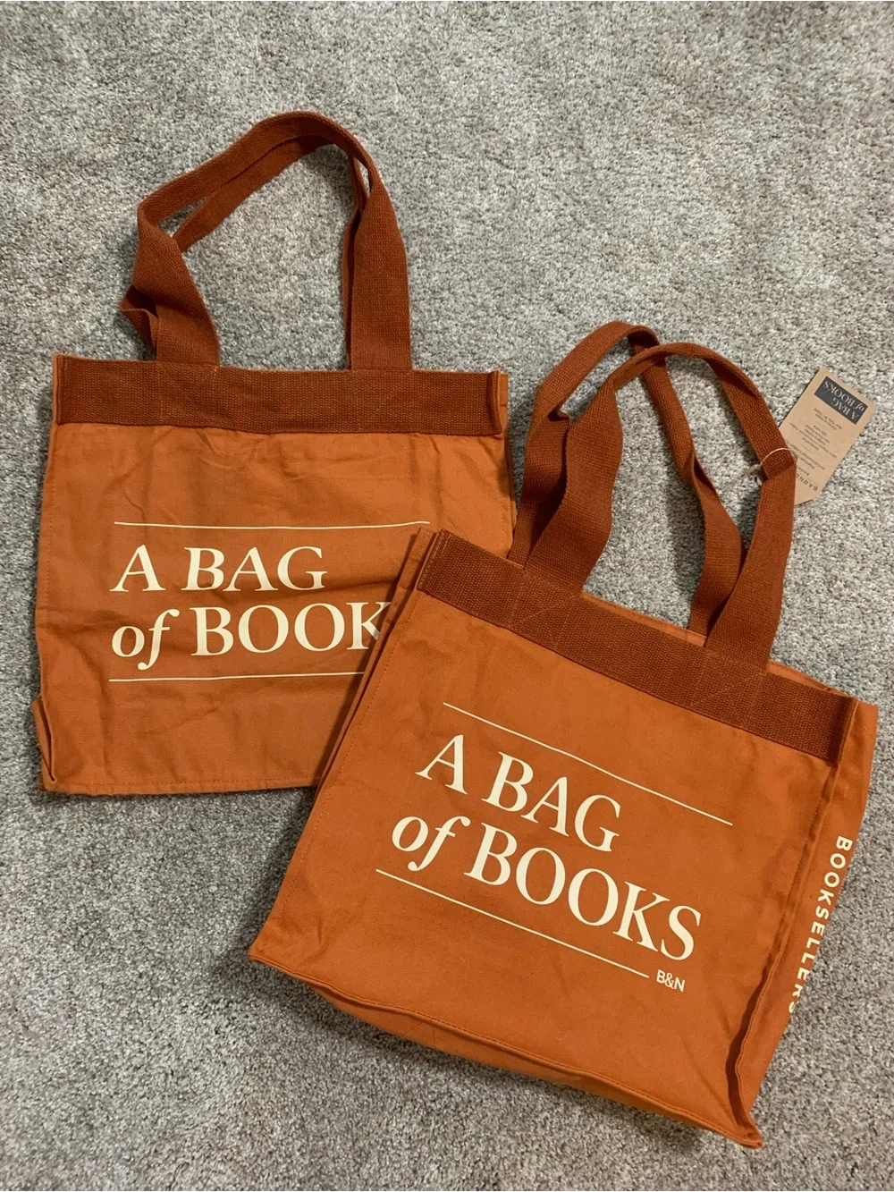 Lot Of 2 Barnes & Noble Tote Bags Rust Burnt Orange Bag Of Books (1 New)